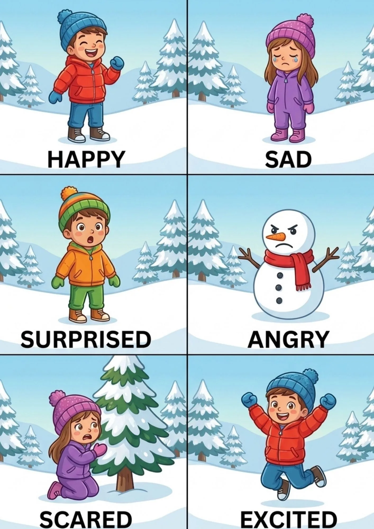 Free Winter-Themed Emotions Flashcards preview