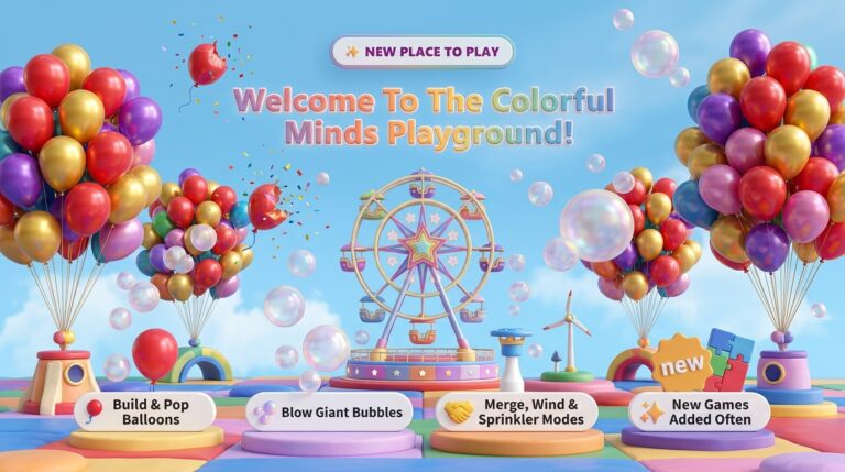 Colorful Minds Playground scene with balloons and bubbles