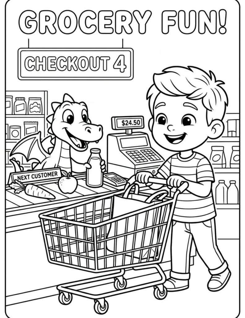 Grocery Fun Checkout Coloring Page preview