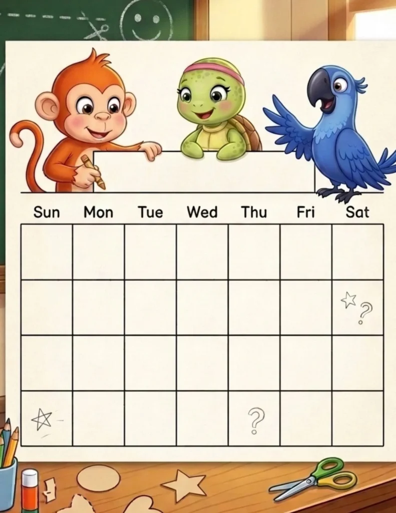 Jungle Friends Weekly Calendar Printable preview