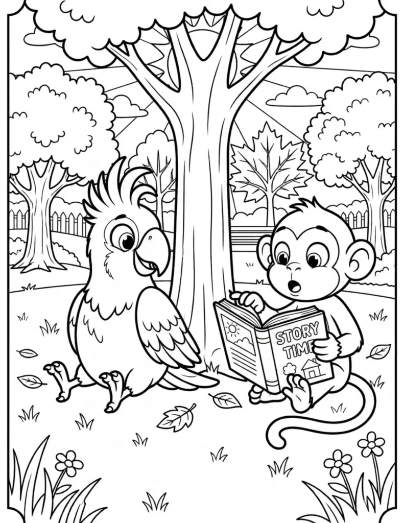 Miko and Pepper Story Time Coloring Page preview