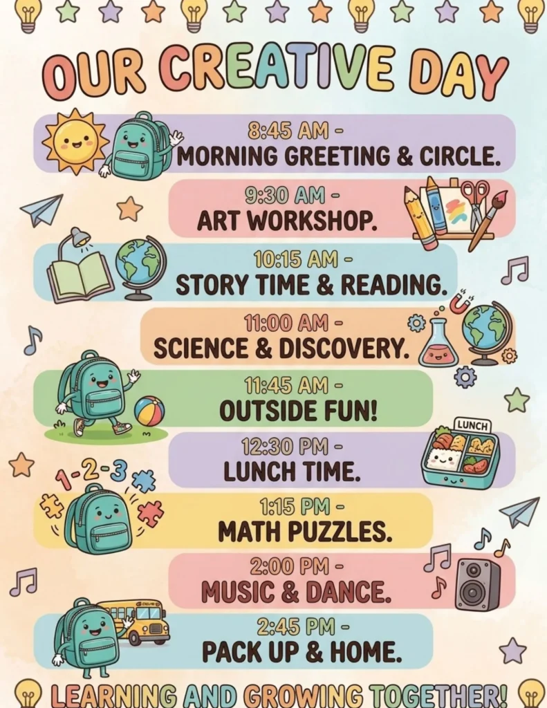 Our Creative Day Preschool Schedule Printable preview
