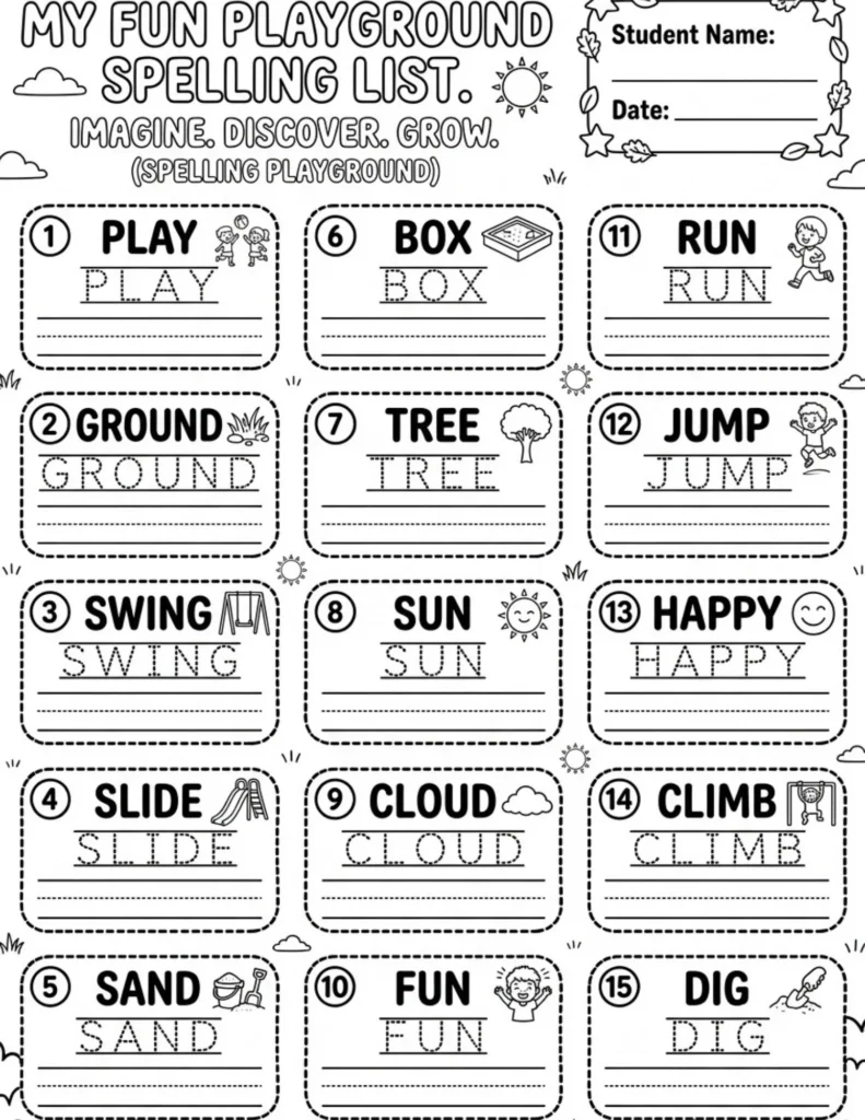 Playground Spelling List Tracing Worksheet preview
